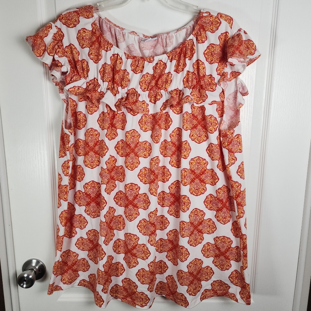 Womens Lularoe Stasha Ruffle Top Size 2XL Multi Color